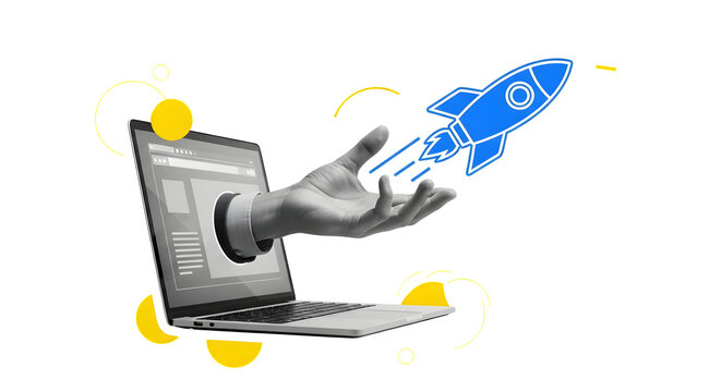 Unlock rapid business growth and launch innovative ideas with a helping hand from technology, symbolizing success and achievement in digital endeavors.