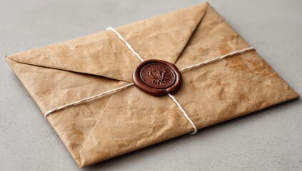 Aged, brown paper envelope sealed with a decorative wax stamp