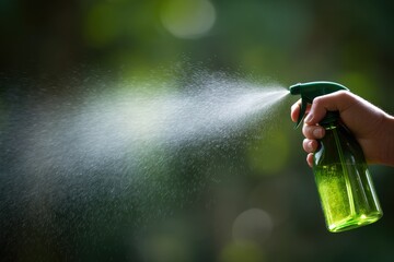 Hand holding a spray bottle, misting