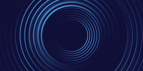 Abstract blue glowing geometric lines on dark blue background. Modern shiny blue circle lines pattern. Futuristic technology concept