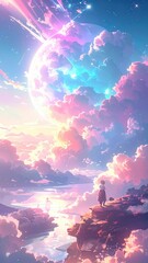 夢幻的なパステル雲と幻想的な空の風景アート

