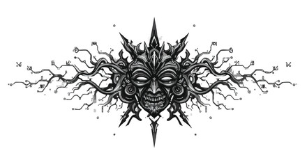 Obraz premium Vector Illustration of Tribal Mask with Abstract Elements in Dark Gray and Black in Modern Style