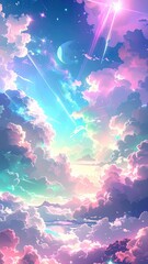 夢幻的なパステル雲と幻想的な空の風景アート

