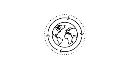 Earth with circular arrows in minimalist black and white line art