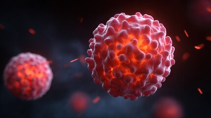 A close-up view of a Mpox virus particle, showcasing its intricate surface texture and vibrant colors against a dark background.