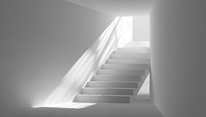 White minimalist staircase bathed in sunlight