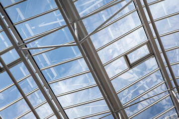 Glass beams and sky on background