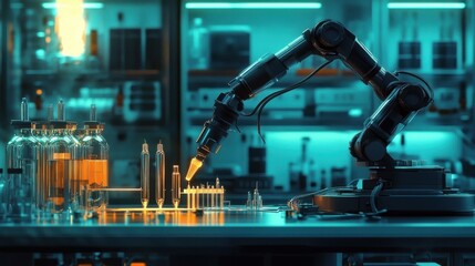 A robotic arm performing intricate tasks in a laboratory setting- highlighting automation in research