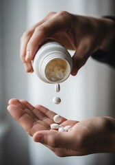 Person pouring pills from a bottle into their hand
