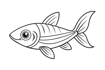 Fototapeta premium Happy Baby Herring Fish with Wavy Fins Vector Illustration for Kids Coloring Books