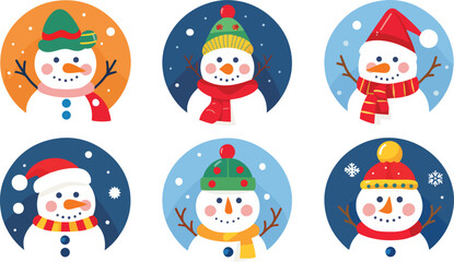 Cute snowman illustrations in circular frames