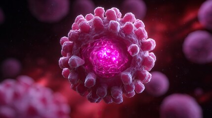 A detailed visualization of a Nipah virus, showcasing intricate structures and vibrant colors, emphasizing its microscopic beauty and complexity.