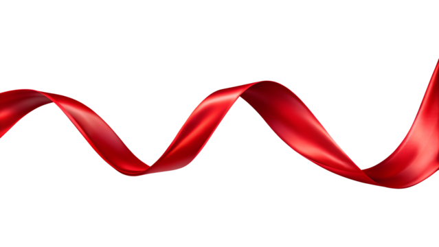 Elegant red silk ribbon with a smooth curve isolated on transparent background