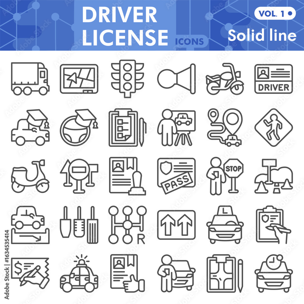 Poster driver license symbols collection or sketches, driving theme bubble with line style signs for web an