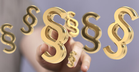 3D rendering of golden paragraph symbols, ideal for legal, law, and justice concepts.