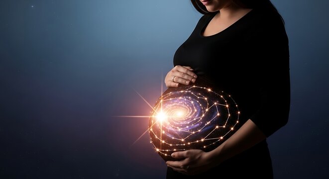 A cosmic connection, a conceptual image of pregnancy and universal creation.