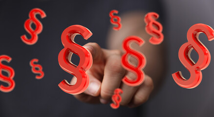 Abstract image of a hand selecting a 3D paragraph symbol, ideal for legal or law related projects.