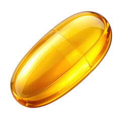 A shiny, elongated yellow capsule reflecting light, showcasing its smooth surface and vibrant color.