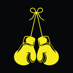 Yellow Boxing Gloves Hanging by Strings on Black Background sport fight