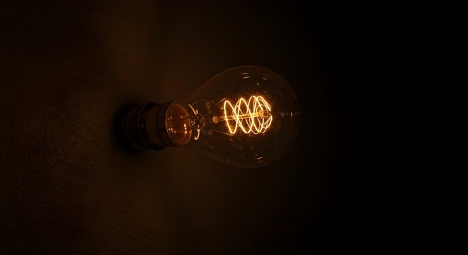 Light bulb glowing in dark.