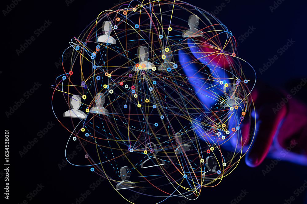 Poster abstract image depicting interconnectedness of people and data in a global network.