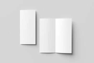 Bi-fold or half fold brochure blank mockup isolated on gray background, Realistic 3D rendering	