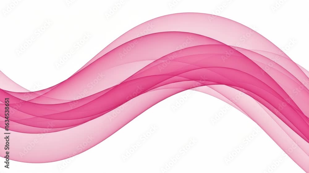 Poster abstract pink waves with soft gradients and transparent layers, isolated on a white background