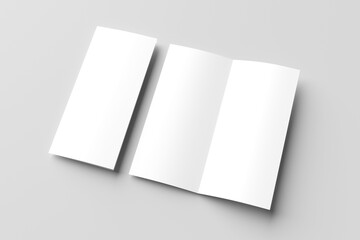 Bi-fold or half fold brochure blank mockup isolated on gray background, Realistic 3D rendering	