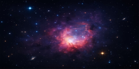 Abstract blue galaxy with bright stars and a swirling nebula in the dark universe