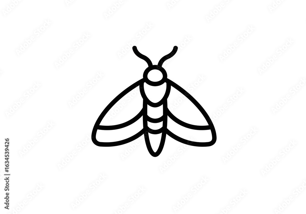 Aufkleber a simple line drawing of a moth with rounded wings and antennae on a plain white background space