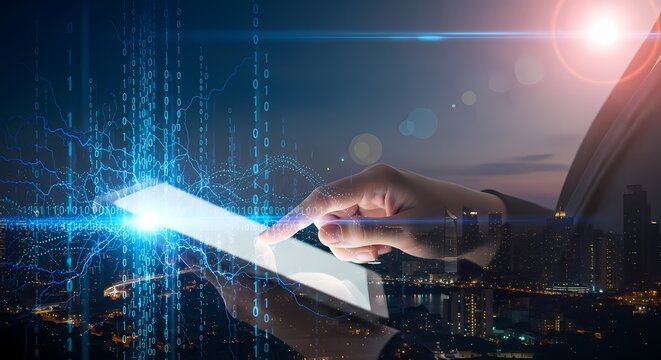 Digital tablet data stream technology futuristic illustration