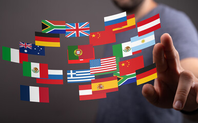 Image of various national flags representing global business and connections.