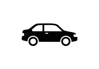 Fototapeta premium A simple black silhouette of a car with two doors and round wheels on a white background plain view
