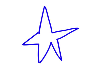 Blue hand-drawn five-point star icon with sketchy outline for highlights, doodle decorations, scrapbook, planner, and fun graphic elements