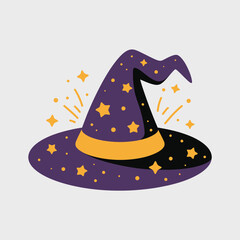Whimsical purple witch hat adorned with stars and sparkles
