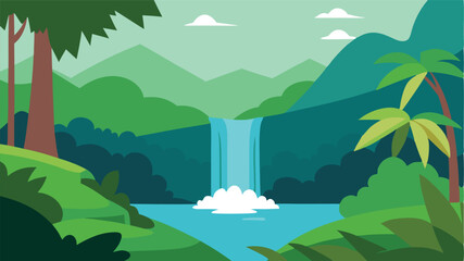 tropical rain forest with waterfall