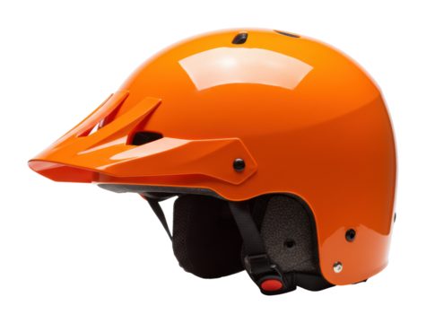Bright orange bicycle helmet with visor for safety and style. Cut out PNG