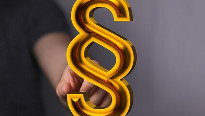 3D golden paragraph symbol, legal concept. Perfect for law, justice, and regulation themes.