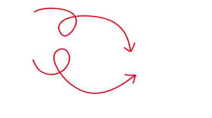 Two red curly hand drawn arrows for playful highlights, infographic directions, and dynamic presentation elements