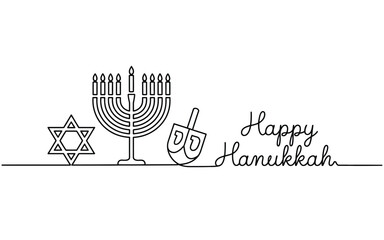 Minimalist hanukkah symbols and greeting in outline style