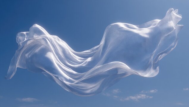 White fabric billows against a vibrant blue sky