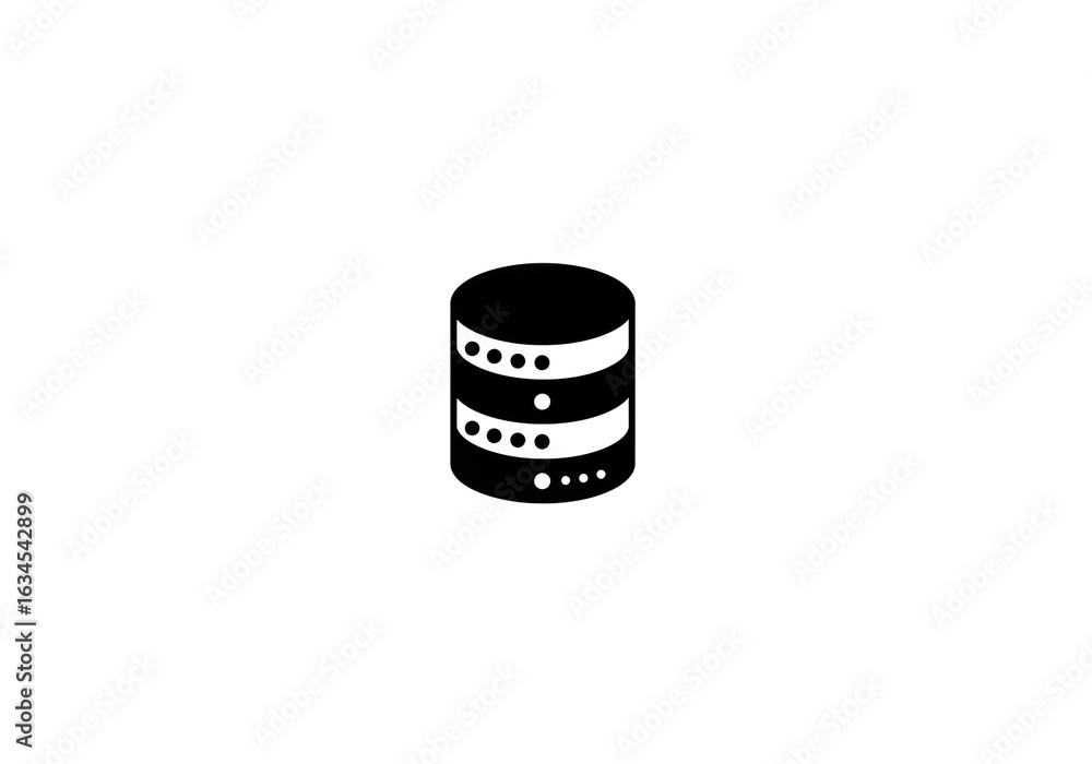 Poster a simple black and white illustration of a database server icon with three layers visible here