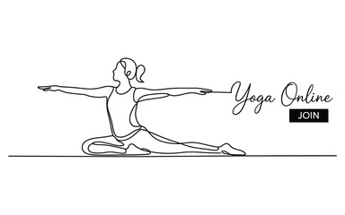 Woman practicing yoga in a warrior pose online