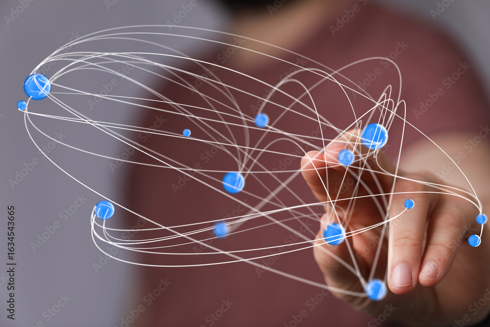 Aufkleber abstract image of a hand interacting with a complex network of interconnected nodes, representing gl