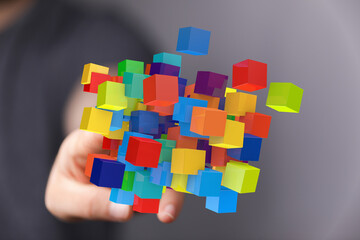 Abstract image of colorful cubes representing innovation, technology, or big data.