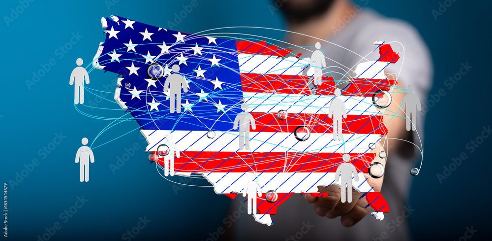 Poster Image of a US map showing connections between people, representing networking and communication.