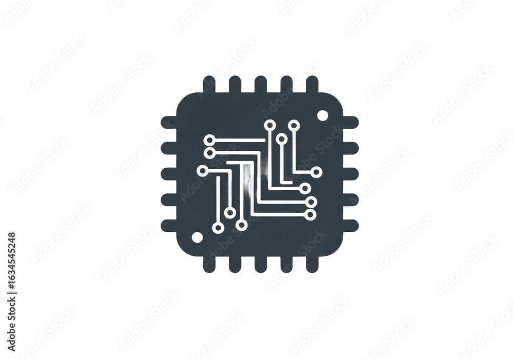 Poster a simple graphic illustration of a dark gray microchip on a plain white background in vector format