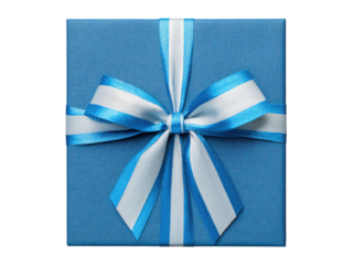 Blue gift box with striped ribbon bow image, Isolated, Png Transparent Background