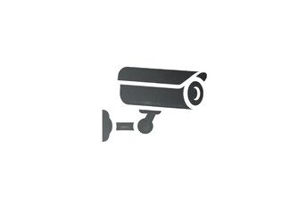 A simple graphic illustration of a security camera mounted on a wall in black and white tones
