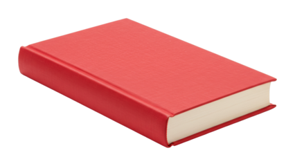 Red hardcover book with blank cover. Cut out PNG